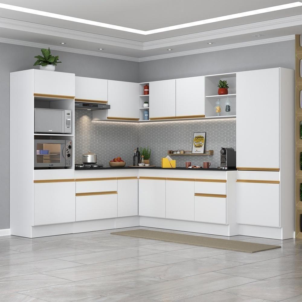 Armário De Cozinha Completa De Canto Com Rodapé Veneza Multimóveis V2082 Branco/dourado Branco/dourado - 6