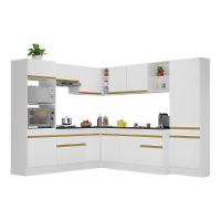 Armário De Cozinha Completa De Canto Com Rodapé Veneza Multimóveis V2082 Branco/dourado Branco/dourado - 1