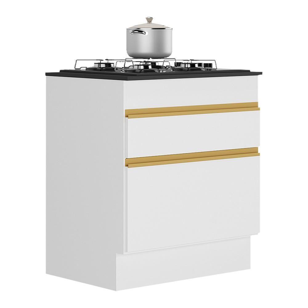 Balcão Cozinha Para Cooktop 70cm Com Rodapé 1 Porta 1 Gaveta Veneza Multimóveis V2118 Branco/dourado Branco/dourado - 1