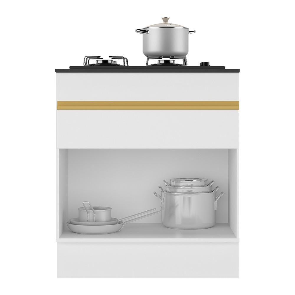 Balcão Cozinha Para Cooktop 70cm Com Rodapé 1 Porta 1 Gaveta Veneza Multimóveis V2118 Branco/dourado Branco/dourado - 3