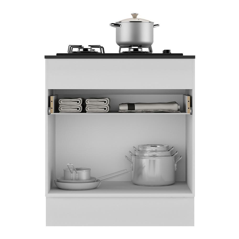 Balcão Cozinha Para Cooktop 70cm Com Rodapé 1 Porta 1 Gaveta Veneza Multimóveis V2118 Branco/preto Branco/preto - 3