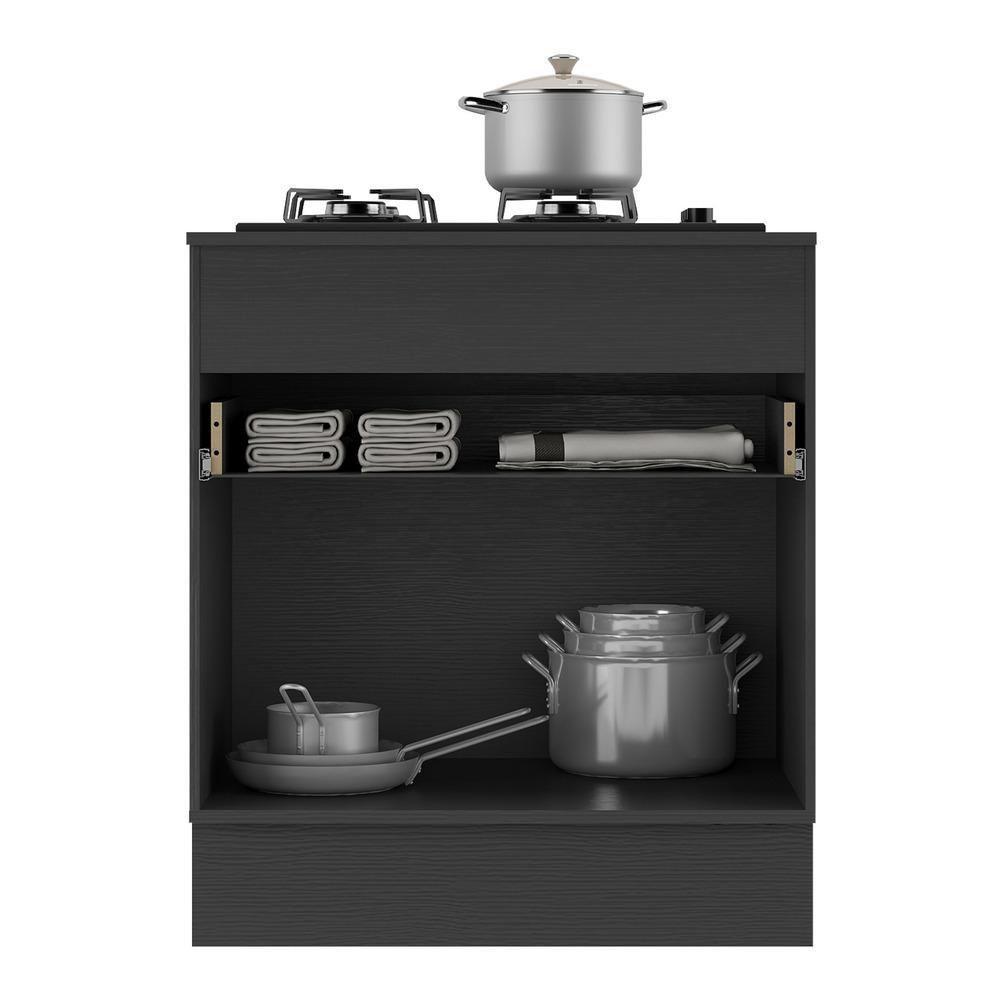 Balcão Cozinha Para Cooktop 70cm Com Rodapé 1 Porta 1 Gaveta Veneza Multimóveis V2118 Preto/branco Preto/branco - 3