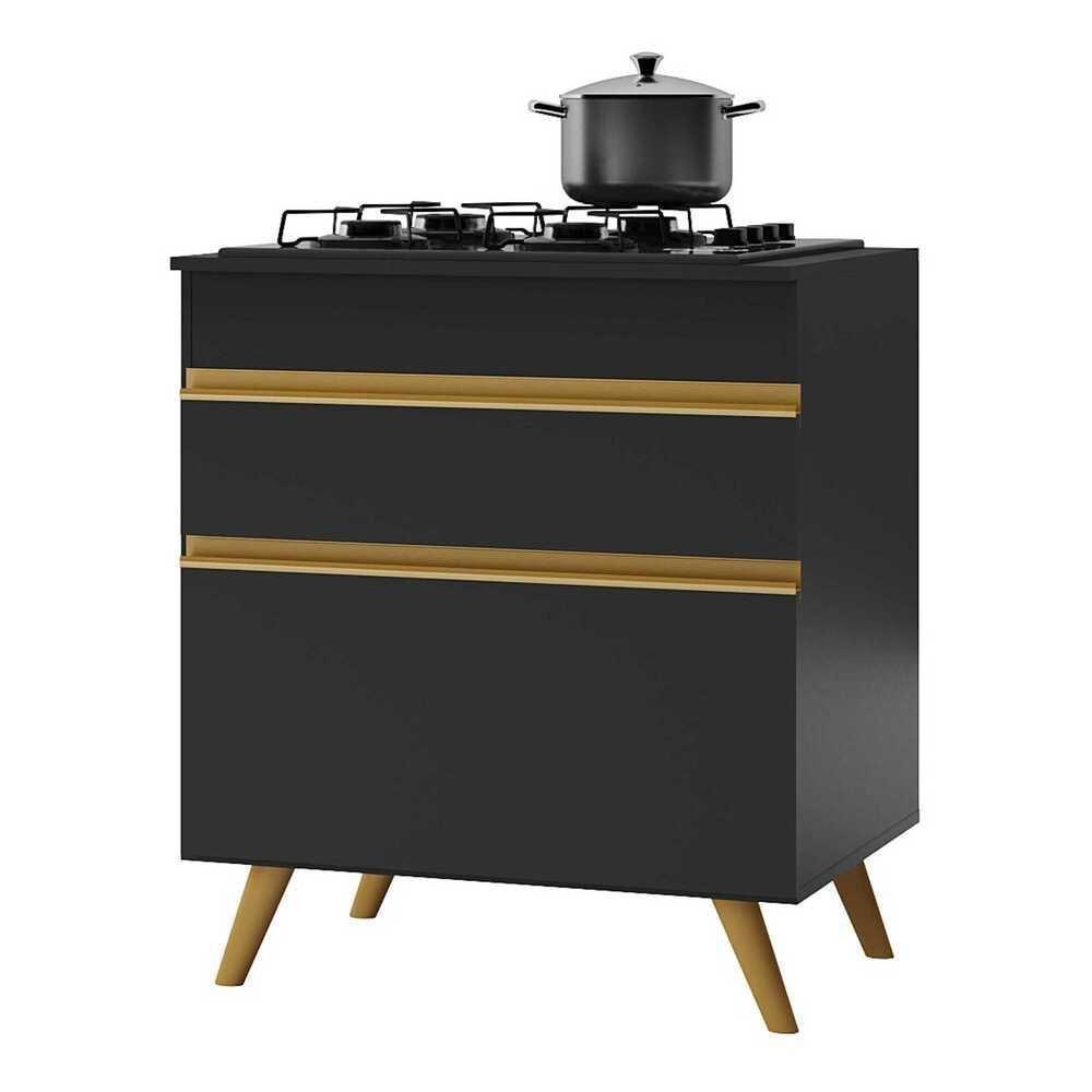 Balcão Cozinha Para Cooktop 70cm 1 Porta 1 Gaveta Veneza Multimóveis V3706 Preto/dourado Preto/dourado - 1