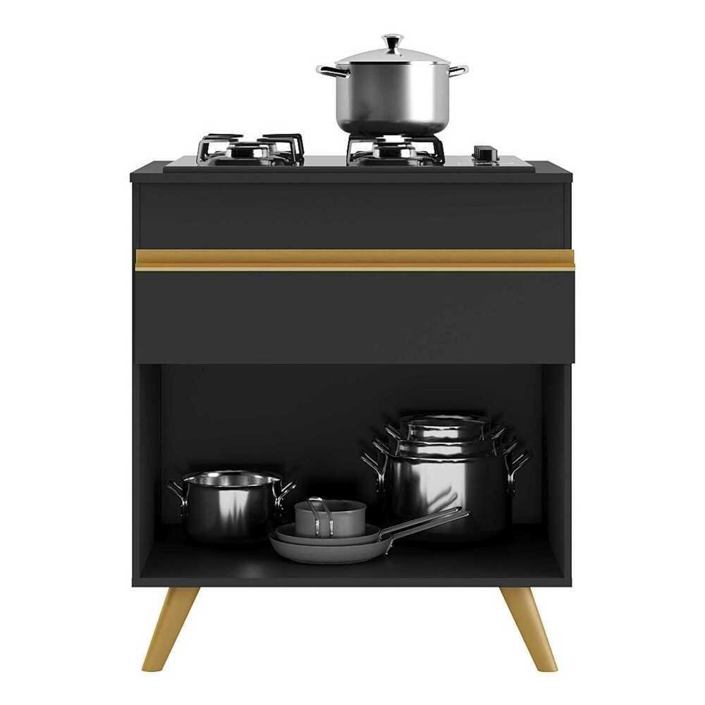 Balcão Cozinha Para Cooktop 70cm 1 Porta 1 Gaveta Veneza Multimóveis V3706 Preto/dourado Preto/dourado - 3