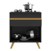 Balcão Cozinha Para Cooktop 70cm 1 Porta 1 Gaveta Veneza Multimóveis V3706 Preto/dourado Preto/dourado - 3