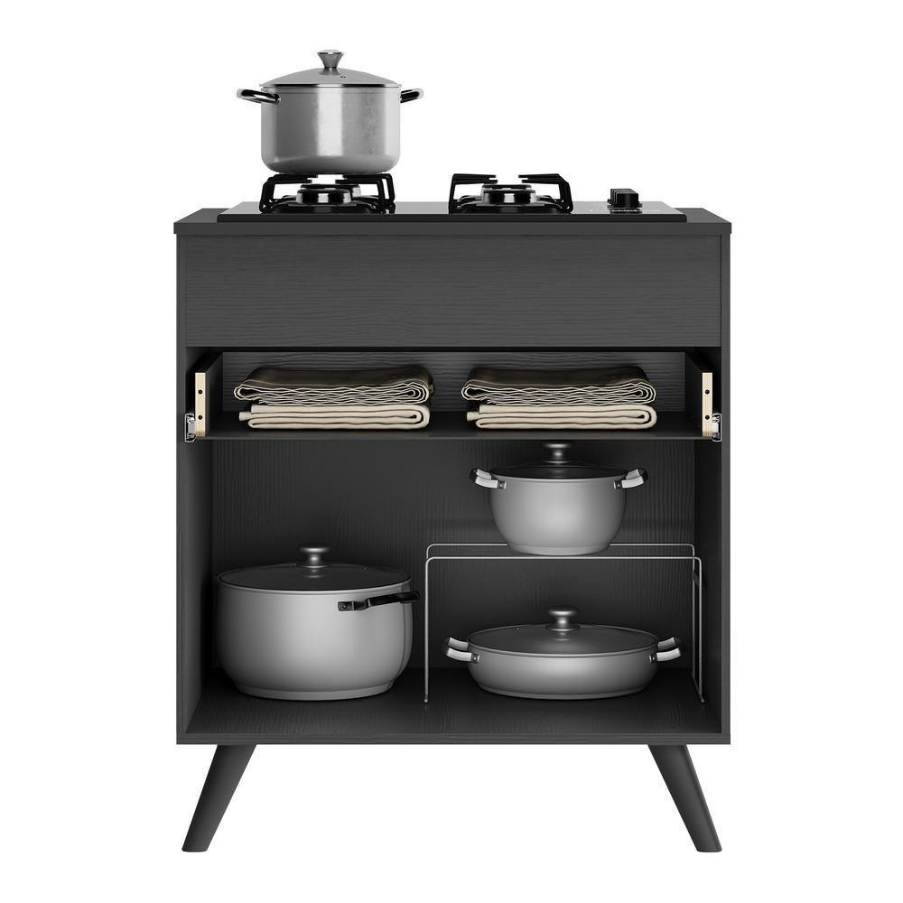 Balcão Cozinha Para Cooktop 70cm 1 Porta 1 Gaveta Veneza Multimóveis V3706 Preto Preto - 3