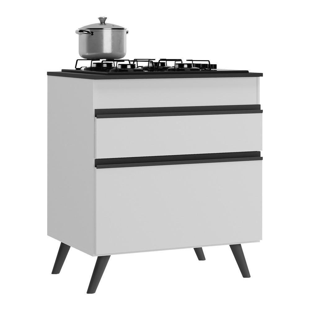 Balcão Cozinha Para Cooktop 70cm 1 Porta 1 Gaveta Veneza Multimóveis V3706 Branco/preto Branco/preto - 1