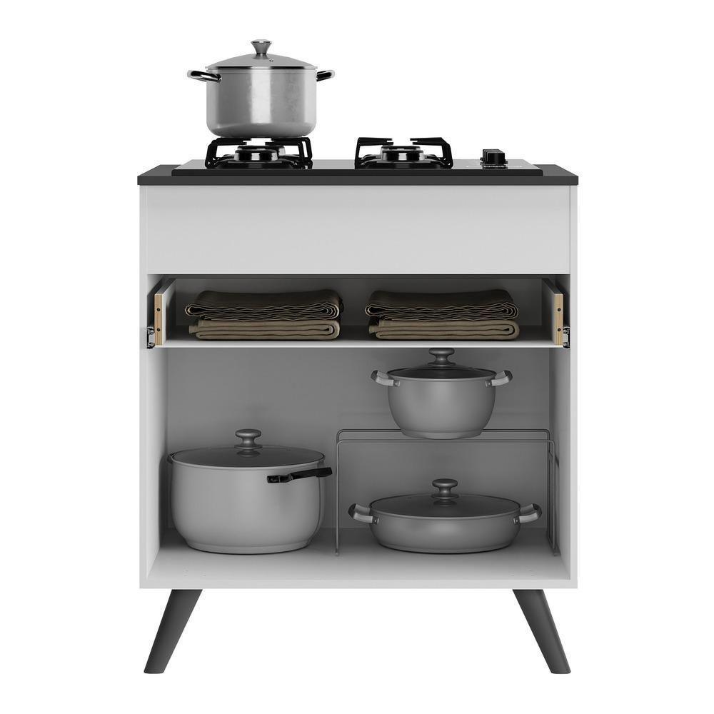 Balcão Cozinha Para Cooktop 70cm 1 Porta 1 Gaveta Veneza Multimóveis V3706 Branco/preto Branco/preto - 3