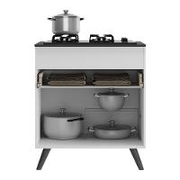 Balcão Cozinha Para Cooktop 70cm 1 Porta 1 Gaveta Veneza Multimóveis V3706 Branco/preto Branco/preto - 3