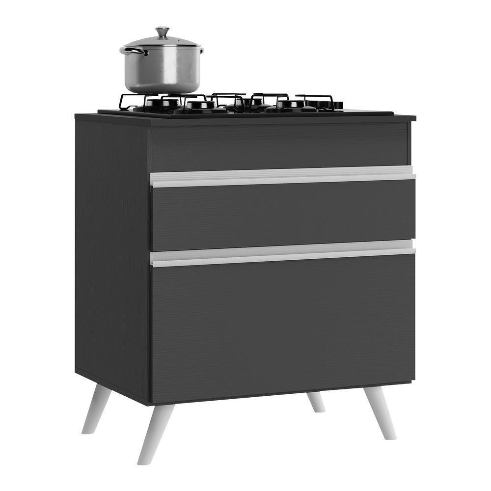Balcão Cozinha Para Cooktop 70cm 1 Porta 1 Gaveta Veneza Multimóveis V3706 Preto/branco Preto/branco - 1
