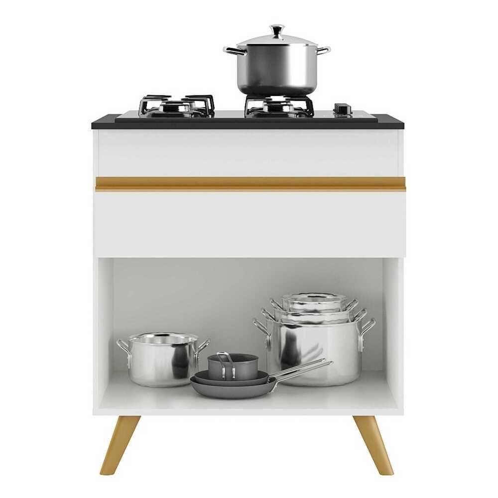Balcão Cozinha Para Cooktop 70cm 1 Porta 1 Gaveta Veneza Multimóveis V3706 Branco/dourado Branco/dourado - 3
