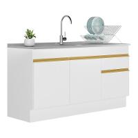 Balcão Cozinha Gabinete Pia 150cm Com Rodapé 3 Portas 1 Gaveta Veneza Multimóveis V2115 Branco/dourado Branco/dourado - 1