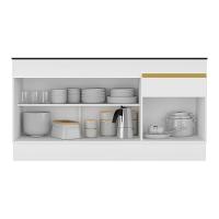 Balcão Cozinha Gabinete Pia 150cm Com Rodapé 3 Portas 1 Gaveta Veneza Multimóveis V2115 Branco/dourado Branco/dourado - 3