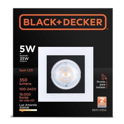Spot Led Black 5w 3000k Quadrado Black + Decker