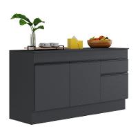 Balcão Cozinha Gabinete Pia 150cm Com Rodapé 3 Portas 1 Gaveta Veneza Multimóveis V2107 Preto Preto - 1