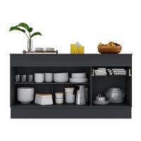 Balcão Cozinha Gabinete Pia 150cm Com Rodapé 3 Portas 1 Gaveta Veneza Multimóveis V2107 Preto Preto - 3