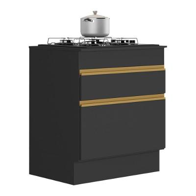 Balcão Cozinha Para Cooktop 70cm Com Rodapé 1 Porta 1 Gaveta Veneza Multimóveis V2118 Preto/dourado Preto/dourado