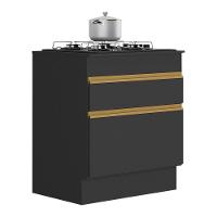 Balcão Cozinha Para Cooktop 70cm Com Rodapé 1 Porta 1 Gaveta Veneza Multimóveis V2118 Preto/dourado Preto/dourado - 1