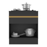 Balcão Cozinha Para Cooktop 70cm Com Rodapé 1 Porta 1 Gaveta Veneza Multimóveis V2118 Preto/dourado Preto/dourado - 3