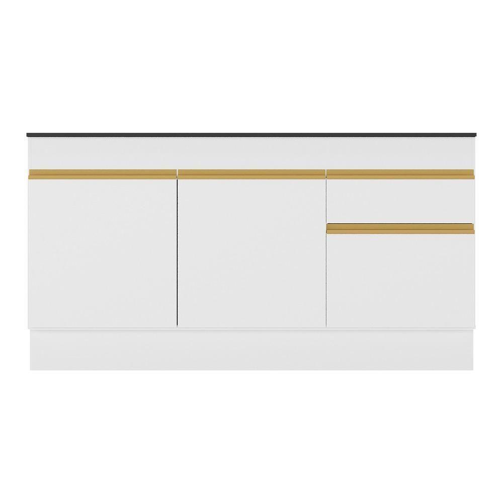 Balcão Cozinha Gabinete Pia 150cm Com Rodapé 3 Portas 1 Gaveta Veneza Multimóveis V2107 Branco/dourado Branco/dourado - 2