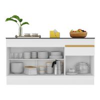 Balcão Cozinha Gabinete Pia 150cm Com Rodapé 3 Portas 1 Gaveta Veneza Multimóveis V2107 Branco/dourado Branco/dourado