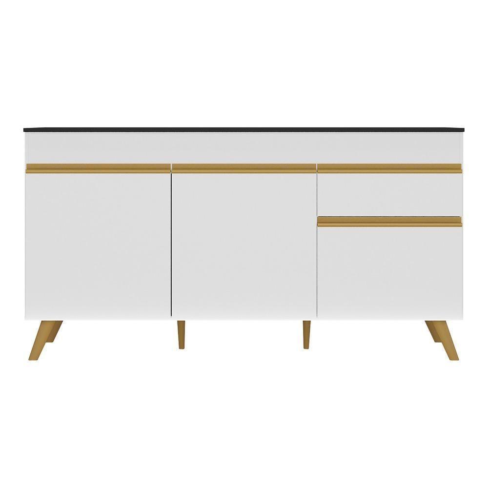 Balcão Cozinha Gabinete Pia 150cm 3 Portas 1 Gaveta Veneza Multimóveis V2072 Branco/dourado Branco/dourado - 2