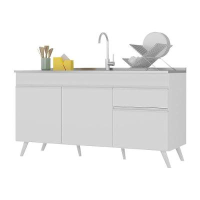 Balcão Cozinha Gabinete Pia 150cm 3 Portas 1 Gaveta Veneza Multimóveis V2072 Branco Branco