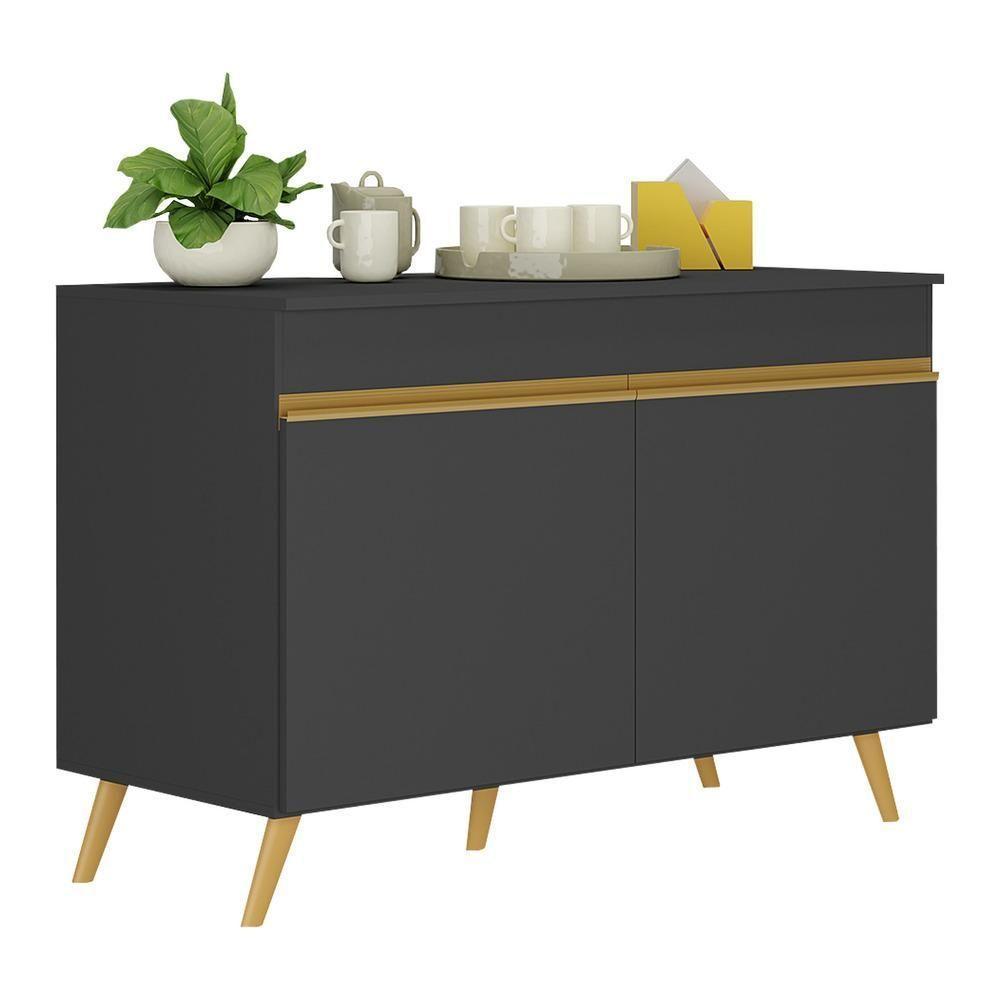 Balcão Cozinha Gabinete Pia 120cm 2 Portas Veneza Multimóveis V3738 Preto/dourado Preto/dourado - 1