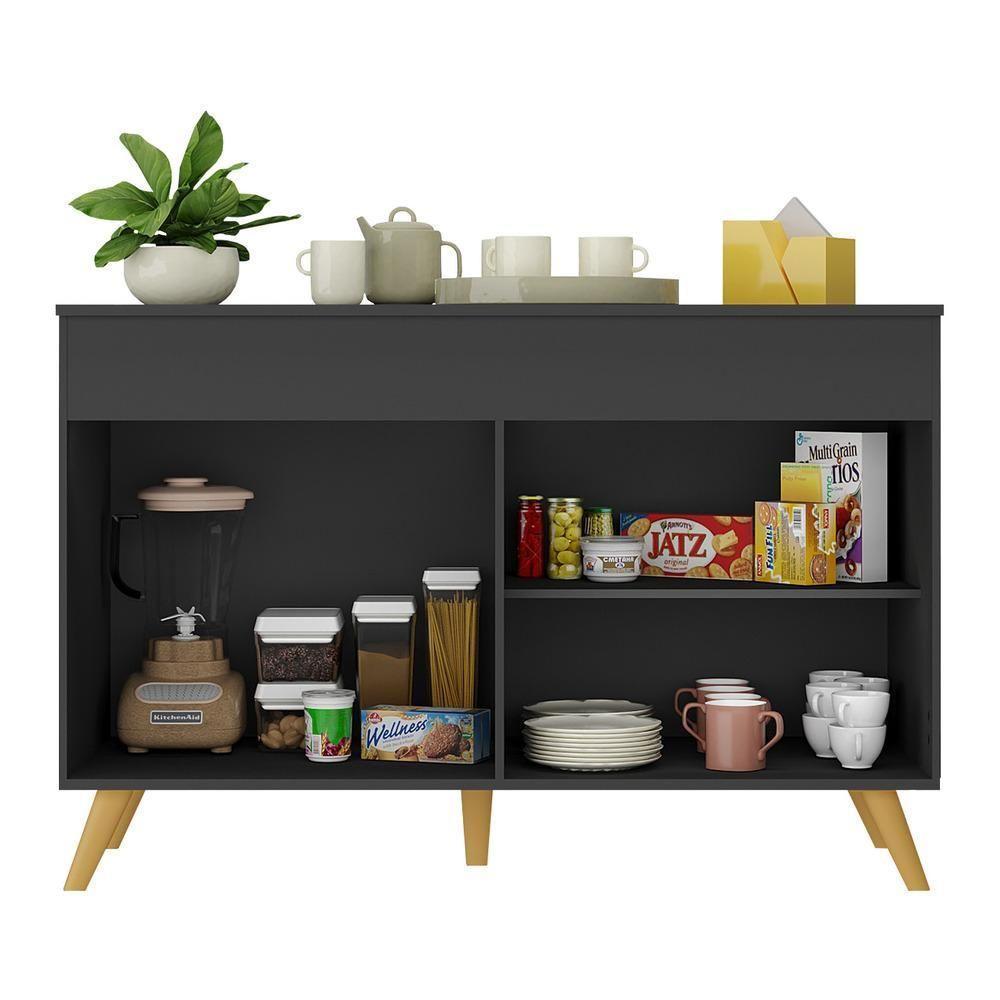 Balcão Cozinha Gabinete Pia 120cm 2 Portas Veneza Multimóveis V3738 Preto/dourado Preto/dourado - 4