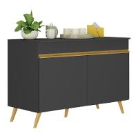 Balcão Cozinha Gabinete Pia 120cm 2 Portas Veneza Multimóveis V3738 Preto/dourado Preto/dourado - 1