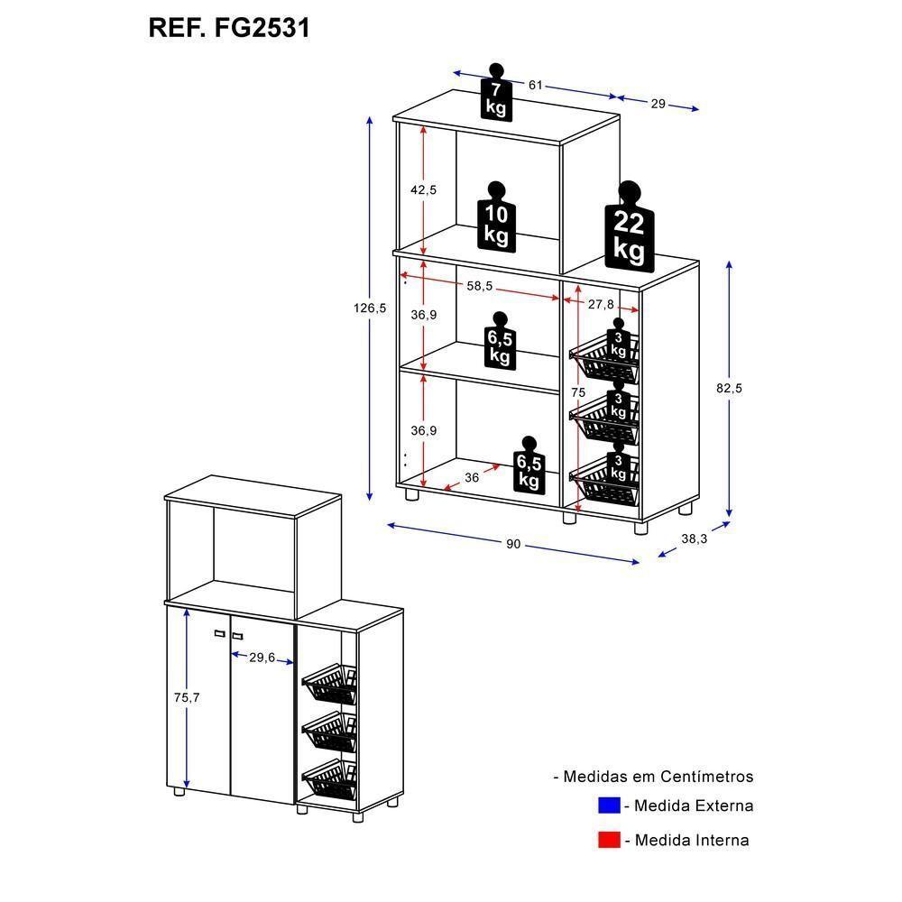 Armário Para Forno E Microondas Multimóveis 2 Portas Branco - 10