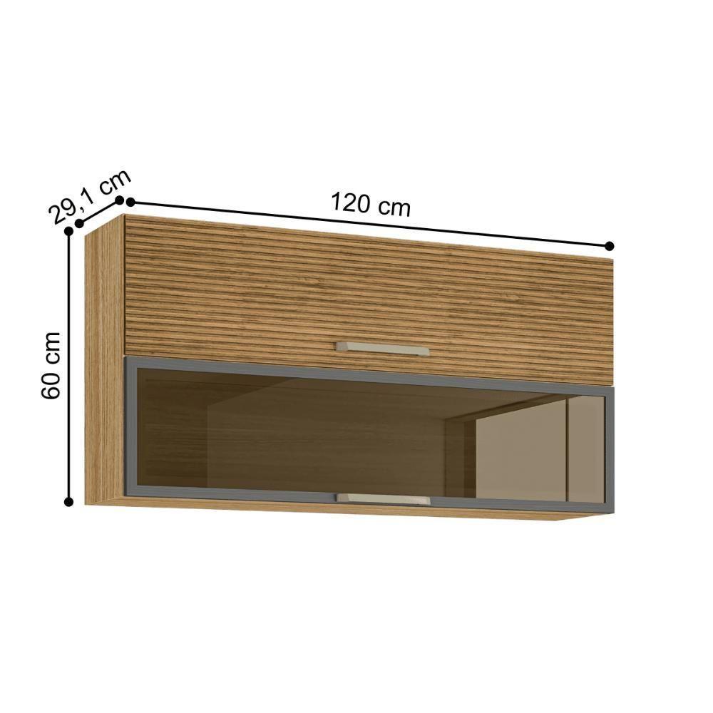 Armário 2 Basculante C/ Vidro 120 Cm Ametista Freijó Ripado Gris - 3
