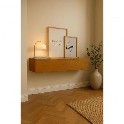 Aparador Bancada 110cm Suspenso 2 Gavetas em MDF Estilo Clássico Cor Naturale