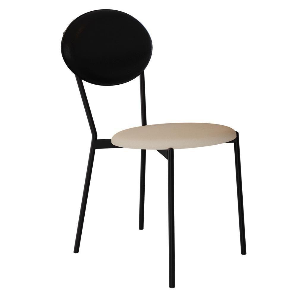 Cadeira Estofada Para Sala De Jantar Azuri Preto C01 Linho Areia Courino Preto - Lyam Decor - 1