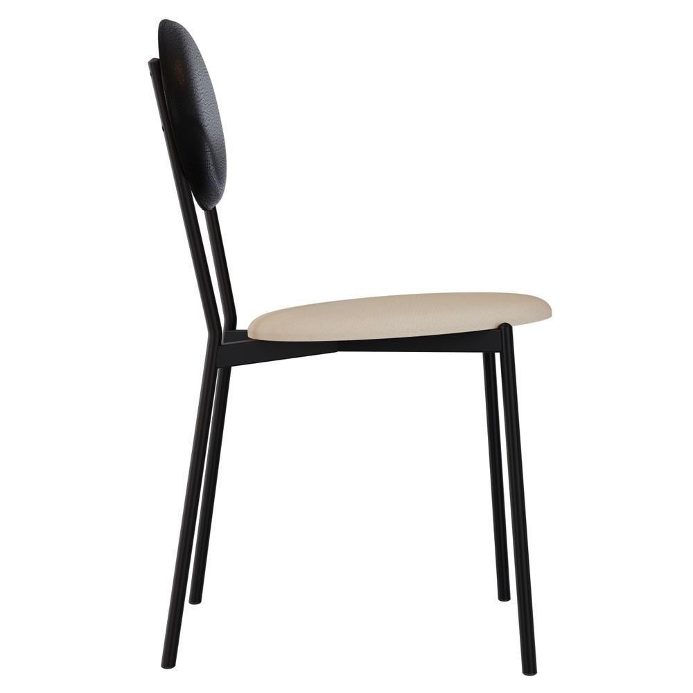 Cadeira Estofada Para Sala De Jantar Azuri Preto C01 Linho Areia Courino Preto - Lyam Decor - 6