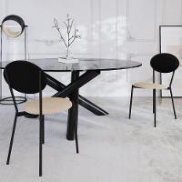 Cadeira Estofada Para Sala De Jantar Azuri Preto C01 Linho Areia Courino Preto - Lyam Decor - 2