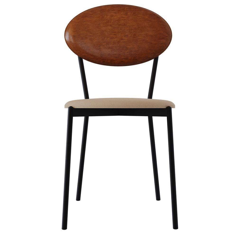 Cadeira Estofada Para Sala De Jantar Azuri Preto C01 Linho Areia Courino Caramelo - Lyam Decor - 3
