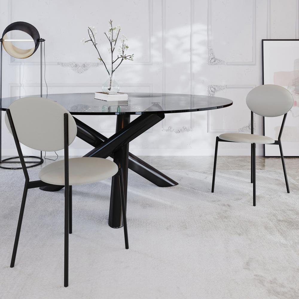 Cadeira Estofada Para Sala De Jantar Azuri Preto C01 Courino Off White - Lyam Decor - 2