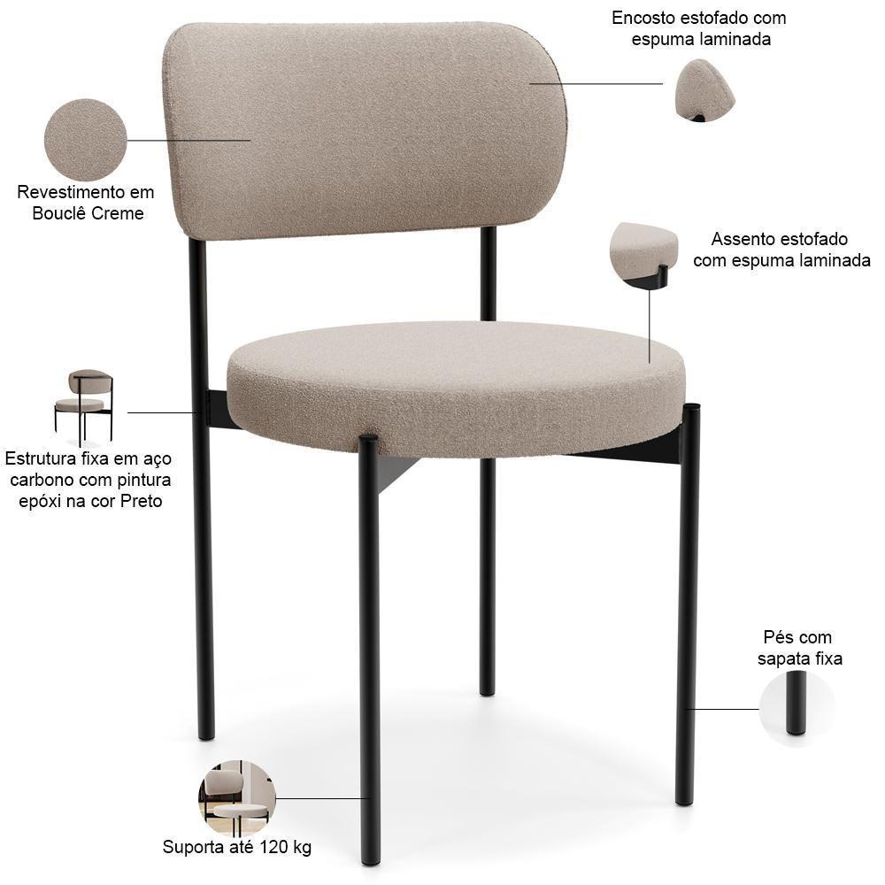 Cadeira Decorativa Estofada Para Sala De Jantar Louvre L02 Bouclê Creme - Lyam Decor - 4