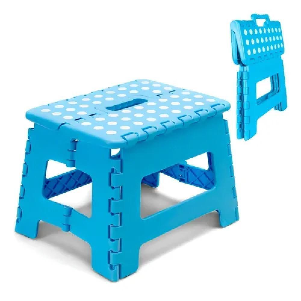 Banquinho Dobravel 130kg Plastico Multiuso Resistente Degrau Para Casa Cozinha Banheiro Loja Camping Infantil Azul - 1