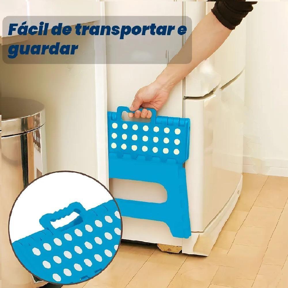 Banquinho Dobravel 130kg Plastico Multiuso Resistente Degrau Para Casa Cozinha Banheiro Loja Camping Infantil Azul - 6