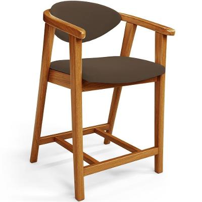 Banqueta Baixa Para Cozinha Sala De Jantar Bancada Cecília L02 Suede Marrom - Lyam Decor