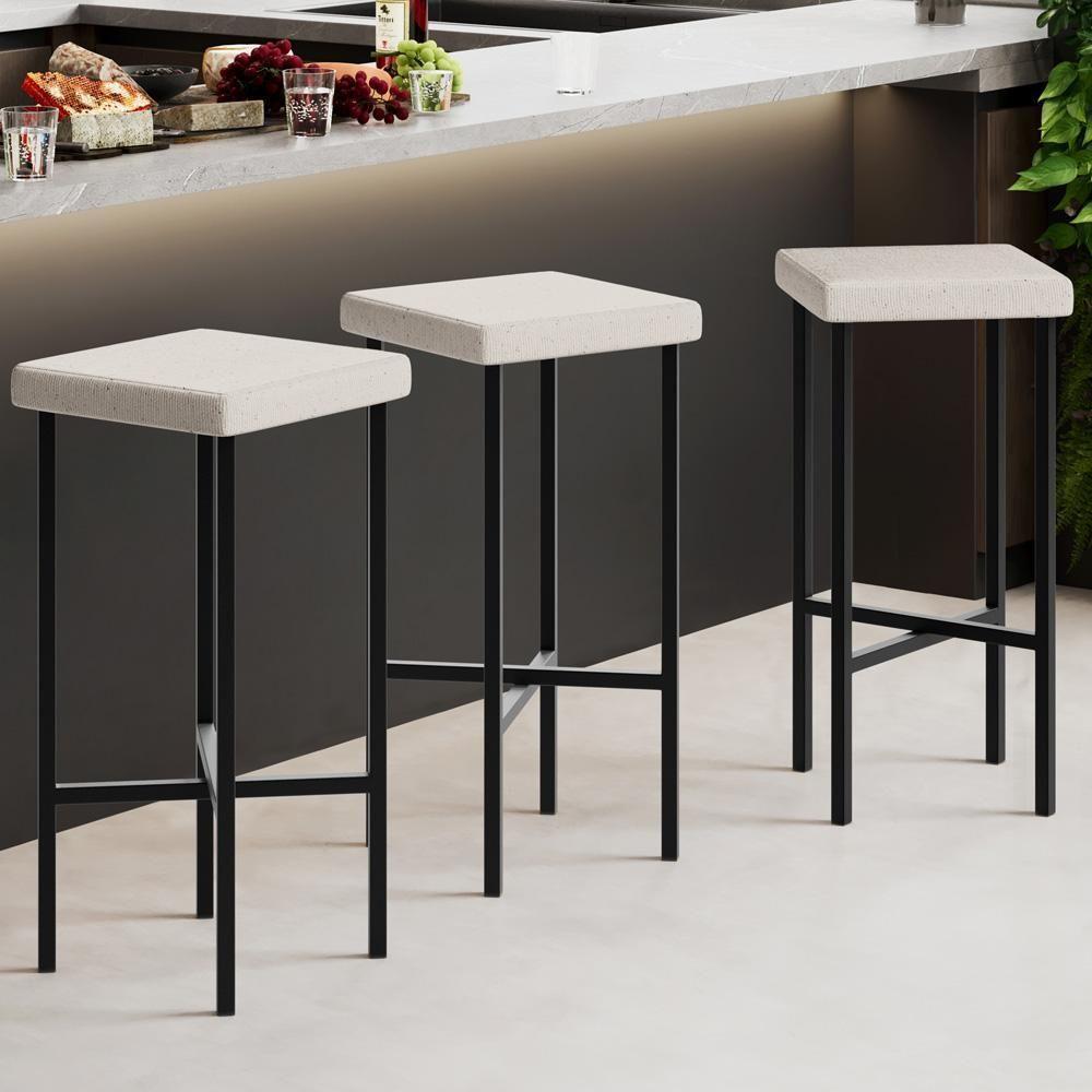 Banqueta Alta Bar Cozinha Sala De Jantar Preto Stella L02 Linho Cru - Lyam Decor - 2