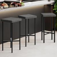 Banqueta Alta Bar Cozinha Sala De Jantar Preto Stella L02 Linho Cinza Escuro - Lyam Decor - 2