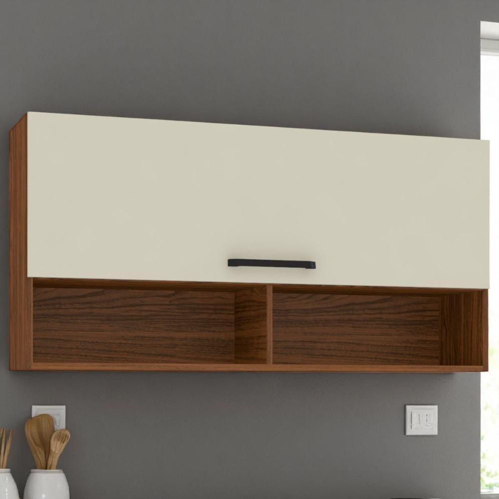 Armário C/ Basculante 120 Cm Lapis Nogueira Off Whte - 1