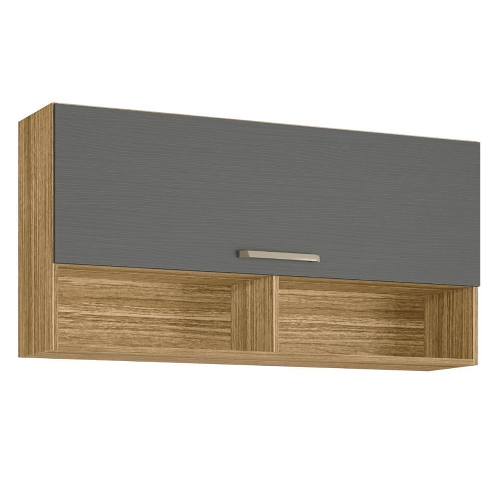 Armário Aéreo De Parede C/ Porta Basculante E Nichos 120 Cm Lapis Freijó Gris - 2