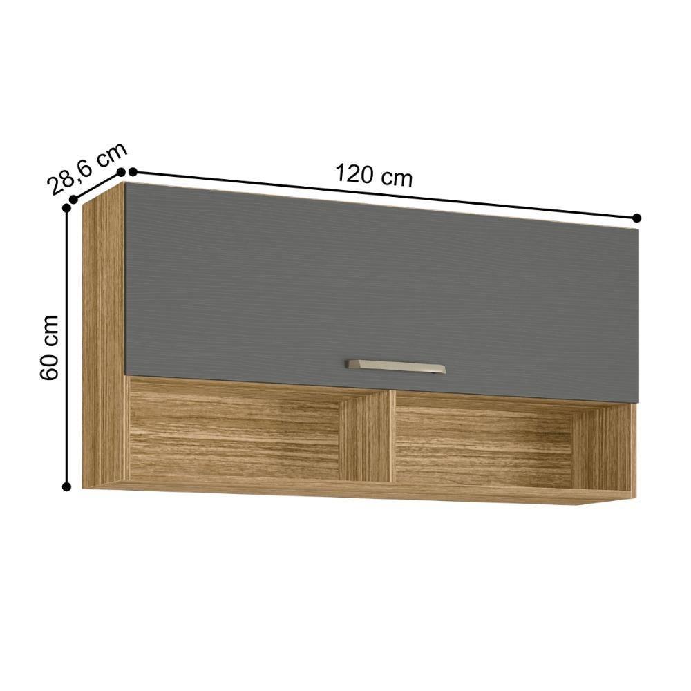 Armário Aéreo De Parede C/ Porta Basculante E Nichos 120 Cm Lapis Freijó Gris - 3