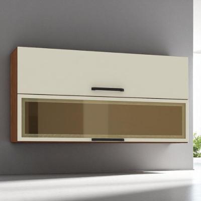 Armário 2 Basculante C/ Vidro 120 Cm Lapis Nogueira Off White