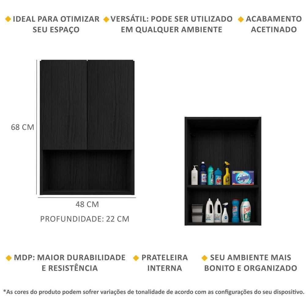 Armário Lavanderia Com 2 Portas Multimóveis Ibiza Preto - 2