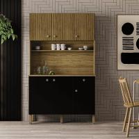 Cozinha C/ Portas E Gavetas Lusso Freijó / Nero / Ripado - 1